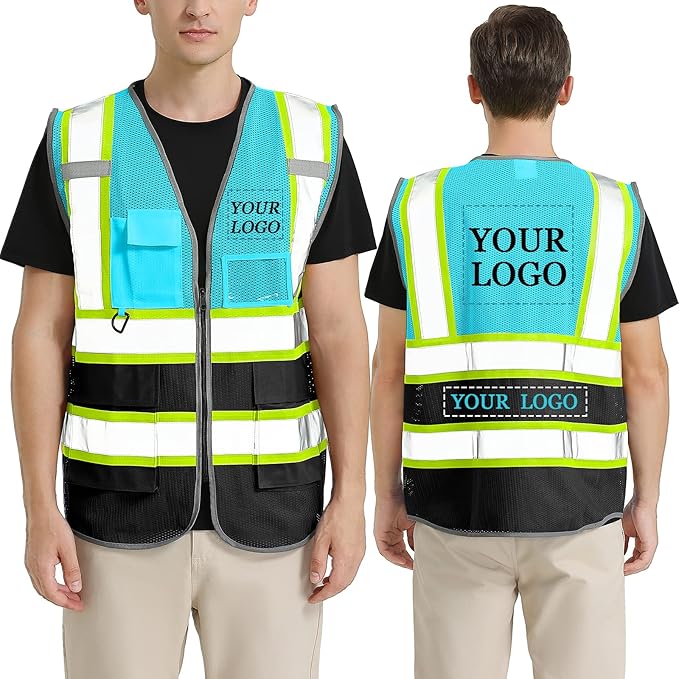 BeautyWill Custom Logo Safety Vest Class 2 High Visibility Reflective Vest for Men - Personalized Logo Team Vest