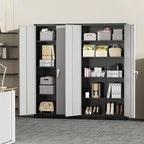Greenvelly Metal Storage Cabinet, 72" Metal Garage Storage Cabinet with 2 Doors and 4 Adjustable Shelves,Steel Cabinets with Locking Doors for Home Office,Garage,School,Gym(Black Grey)