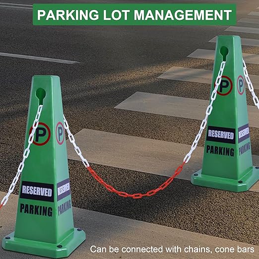OrangeStar 8-Pack Reserved Parking Cones, Green Four Sided Message Safety Traffic Cones with Heavy Rubber Base for Indoor/Outdoor Use