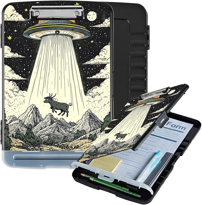 Clipboard with Storage Box & Pen Holder,Heavy Duty Clip Boards 8.5x11 for Nursing,High Capacity,School & Office Supplies,UFO Abduction