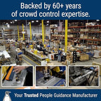 WM412 Retractable Belt Wall Mounted Smooth Black Crowd Control Barrier and Receiving End, 30' Blue Belt