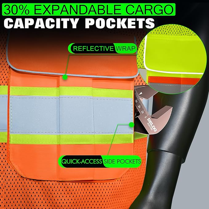 BeautyWill Custom Logo 10 Pockets Safety Vest Class2 ANSI Certified High Visibility Reflective Vest
