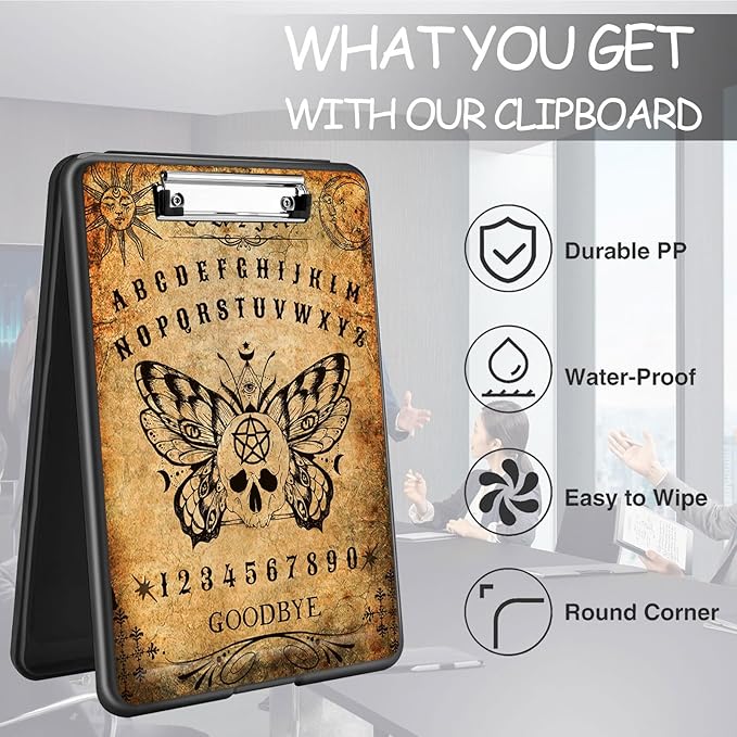 Clipboard with Storage, High Capacity Plastic Storage Clipboard with Low Profile Clip for Women Teachers Work, School & Office Supplies, Cute Pattern Decorative Clipboards, Ouiji Board