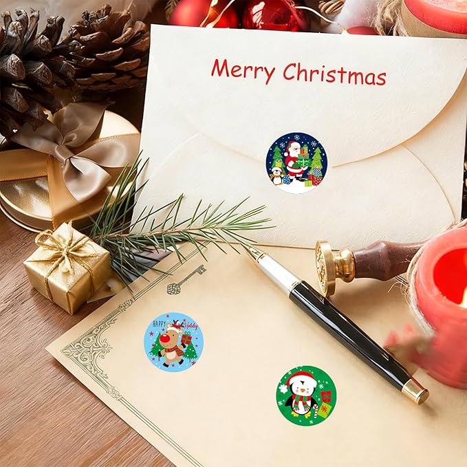 SHYGO® 1“ Christmas Envelope Seal Stickers Embossed Foil, Merry Christmas Stickers for Envelope Sealing, for Cards Making Invitation Gift Packaging Crafts Xmas Party Favor Decor, 1000 Pcs 2 Rolls