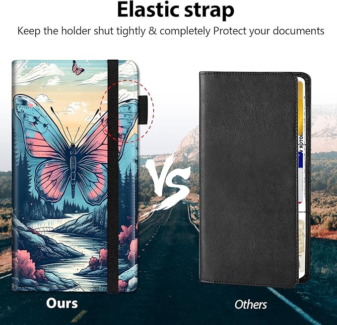 Car Registration and Insurance Holder, Leather Car Glove Box Organizer, Cool Car Accessories for ID, Driver's License Cards & Essential Document,business cards,Men&Women,Colorful Butterflys