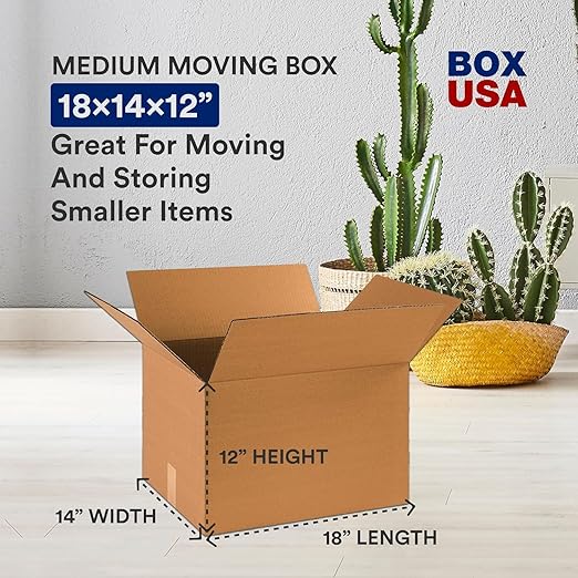 BOX USA Moving Boxes Medium 20-Pack 18x14x12" - Corrugated Cardboard Box for Shipping, Mailing, Packing, Packaging and Storage