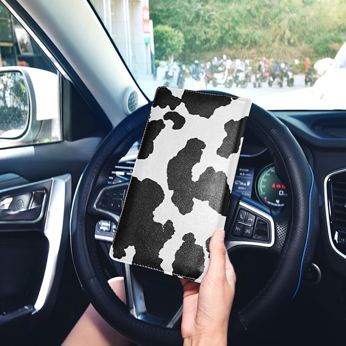 xigua Cow Print Car Registration and Insurance Holder,Leather Registration and Insurance Card Holder Vehicle Glove Box Organizer for Documents, Driver License and Cards 1