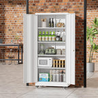 Greenvelly Metal Storage Cabinet with Wheels, 73" H Lockable Rolling Storage Cabinets with Doors and 4 Adjustable Shelves, Large Steel Cabinet for Garage, Office, Home, School (White)
