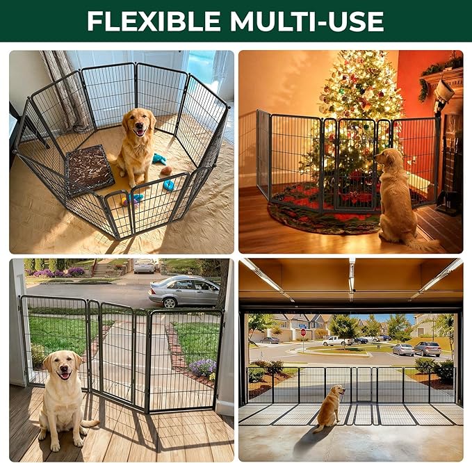 FXW Dog Gate Extra Wide Designed for Indoor Use, Adjustable Width Up to 165-inch Wide (40" H 6 Wire Panels for Medium and Large Dogs), Black