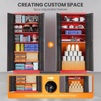 Metal Garage Storage Cabinets with Lock, 72" Tall Tool Cabinet with 2 Door and 5 Adjustable Shelves, Locking Garage Cabinets and Lockable Steel Locker for Home Office Warehouse-(Red Black-72”H)