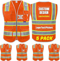 BeautyWill 5Pack Custom Logo Safety Vest 8 Pockets Class2 ANSI Certified High Visibility Reflective Vest for Men - Personalized Logo Heavy-Duty Work Vest（Orange，M）