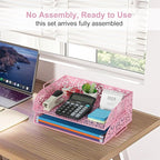 EasyPAG Paper Organizer for Desk 2 Tier Stackable Paper Tray for A4 Legal Size Folders Metal File Storage Desktop Organizer for Home Office School Teacher, Pink