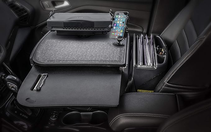 AutoExec AE-GMCD-PM-PS-BT GripMaster Car Desk for Your Vehicle Workstation and Mobile Office, Black with Phone Mount and Printer Stand