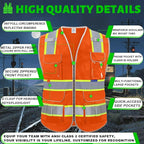 BeautyWill Custom Logo 10 Pockets Safety Vest Class2 ANSI Certified High Visibility Reflective Vest