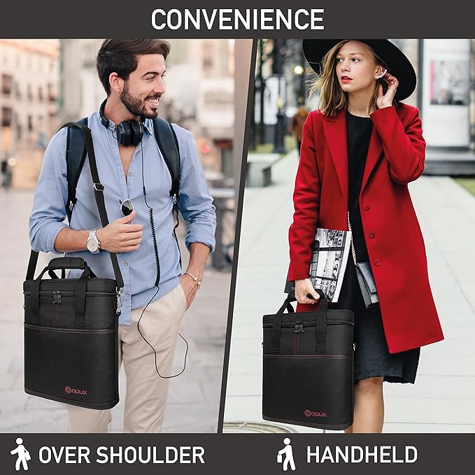 opux 3 Bottle Wine Carrier Tote, Insulated Leakproof Wine Cooler Bag, Wine Travel Bag Tote for Picnic BYOB Beach, Portable Wine Bottle Carrying Case, Gift for Wine Lover Women Men Christmas, Black