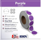 Kenco Color Coding Circle Dot Sticker Labels on a roll (Purple, 2 INCH 500 Stickers)