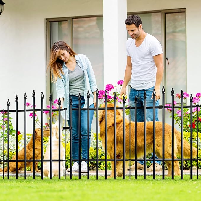 Metal Garden Fence 32" H x 24" W 5 Panels (4 Panels + 1 Gate) 10 Ft Total, Rustproof Animal Barrier No Dig Decorative Fencing for Dogs, Pet, Yard & Patio, Easy Installation