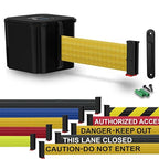 WM412 Retractable Belt Wall Mounted Smooth Black Crowd Control Barrier and Receiving End, 15' Yellow Belt