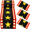 4 Pcs 13 x 72 Inch Movie Night Table Runner with Gold Star Design - Movie Night Black Carpet Decoration for Birthday Party Supplies （Black）