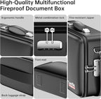 Tamfile Fireproof Document Box, Hard-Shell Case 5200°F Fireproof Water Safe File Box with Lock, 8-Layer Fireproof Safe File Organizer for Important Documents, Valuables, Laptop, Passports (Black)