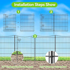 INJOPEXI Garden Fence 12 Panels 23.6ft (L)×30in (H) Decorative Metal Fences with 11 Panels + 1 Gate, No Dig Animal Barrier Fencing Rustproof Wire Temporary Rabbit Dog Fence Border for Outdoor Yard
