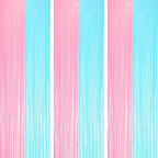 3 Pack 3.3 x 8.2 ft Pastel Blue and Pink Foil Fringe Backdrop Curtains, Tinsel Streamers Party Decorations, Fringe Backdrop for Grender Reveal, Baby Shower, Birthday Party