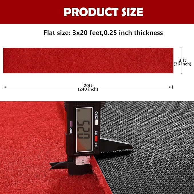 450 GSM Extra Thick Waterproof Red Carpet Runner for Events Decorations, 3X20 Ft Not Slip Red Runner Aisle Runway Rug for Wedding, Party, Banquet, Activity Entrance and Special Events Decorations
