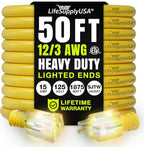 50ft Outdoor/Indoor Extension Cord 12/3 Gauge Extra Heavy Duty 3 Prong SJTW, Waterproof, ETL Listed, Flexible Cold-Resistant Long Power Cord,15A 125V 1875W, Yellow by LifeSupplyUSA