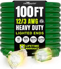 100ft Outdoor/Indoor Extension Cord 3-Outlet 12/3 Gauge Extra Heavy Duty ETL Listed, 3 Prong SJTW, Waterproof, Flexible Cold-Resistant Long Power Cord,15A 125V 1875W, Green by LifeSupplyUSA