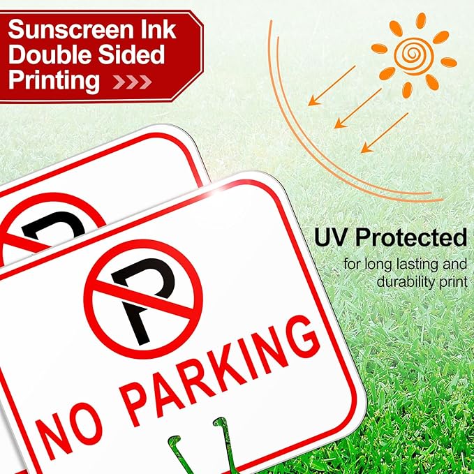 Geetery 12 Pcs No Parking Signs Traffic Cone, 12.6 x 10.43 Inches Plastic Traffic Cone Top Warning Sign for Road Barricade Outdoor Construction Waterproof