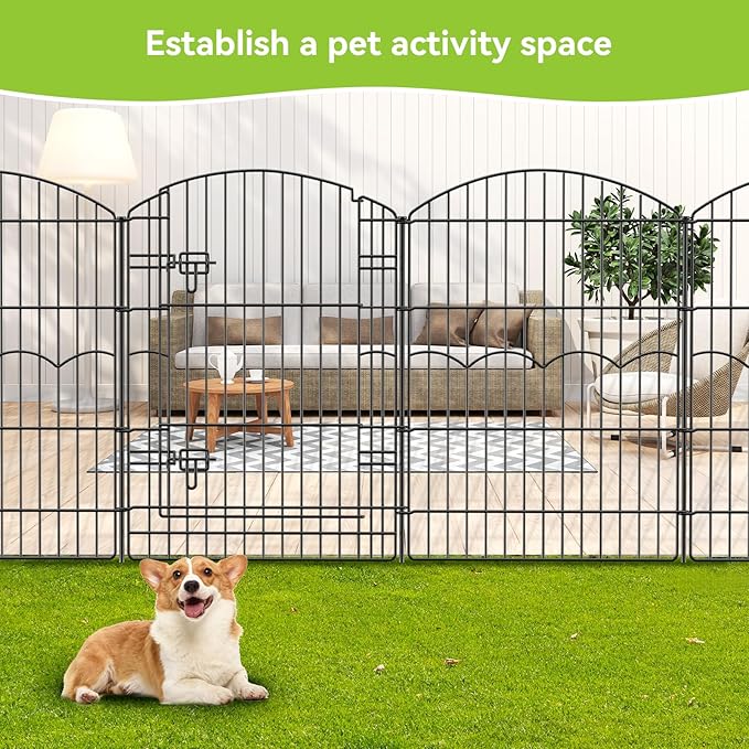 Decorative Garden Fence 12 Panels 29.6ft(L)×38in(H) No Dig Animal Barrier Fencing with 11 Panels + 1 Gate, Metal Garden Fences Rustproof Wire Border Temporary Dog Fence for Patio Yard Outdoor
