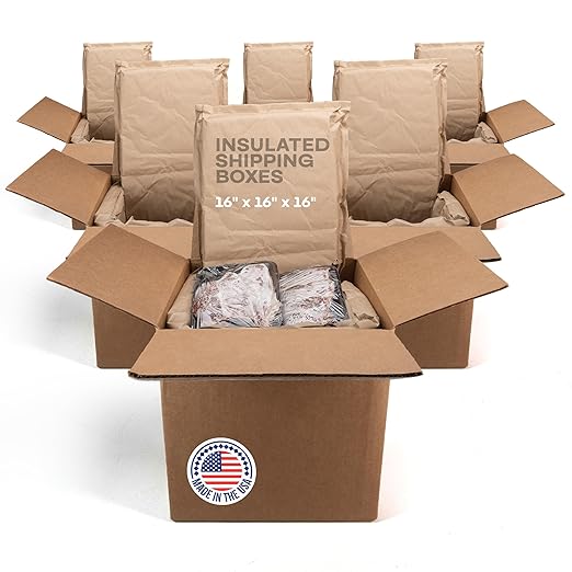 Insulated Thermal Shipping Boxes 16"x16"x16", Pack of 6 - USA-Made Cold Food Shipping Box 9.5-Gallon Capacity with Thermal Paper Liners, Absorb Condensation – Ideal for Frozen Food by IDL Packaging