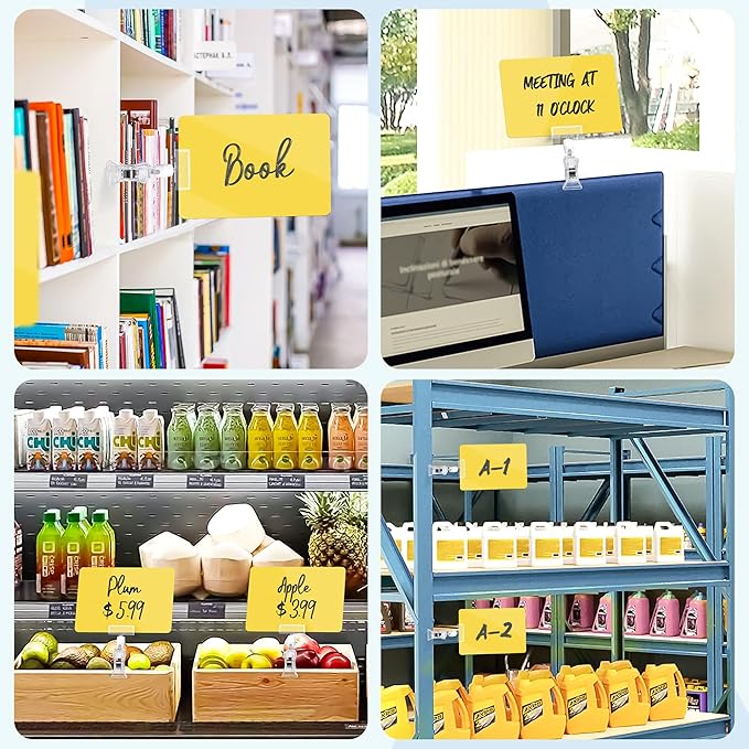 Mlici 12pcs Sign Clips for Display, 4.1x5.8 Inches Retail Sign Holder with Clamp, Clip on Signs for Display, Rotating Double Head Display Clips for Store, Food, Shelves Signs Displays