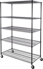 Seville Classics UltraDurable Heavy Duty NSF Solid Steel Wire Rack Storage Unit, Organizer for Garage, Warehouse, Office, Restaurant, Classroom, Kitchen, Black, 5-Tier Shelving, 48" W x 24" D