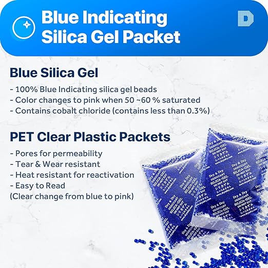 Dry & Dry 20 Gram [800 Packets] Blue Indicating(Blue to Pink) Silica Gel Packets Desiccant Silica Gel Packets - Rechargeable Silica Packets, Silica Gel, Silica Gel Packs