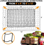 Seven Sparta 4' x 6' Large Cargo Net for Pickup Truck Bed Stretches to 8' x 12' for Truck Bed, Trailer, Trunk, SUV with 12 Bonus D Clip Carabiners Cargo Net for Large Loads (Black, 4'x6')