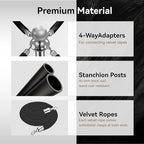 4PCS Black Stainless Steel Stanchions with 3PCS 5FT Velvet Black Ropes - Crowd Control Barriers with Ball Top and Hollow Base for Event,Party,Wedding