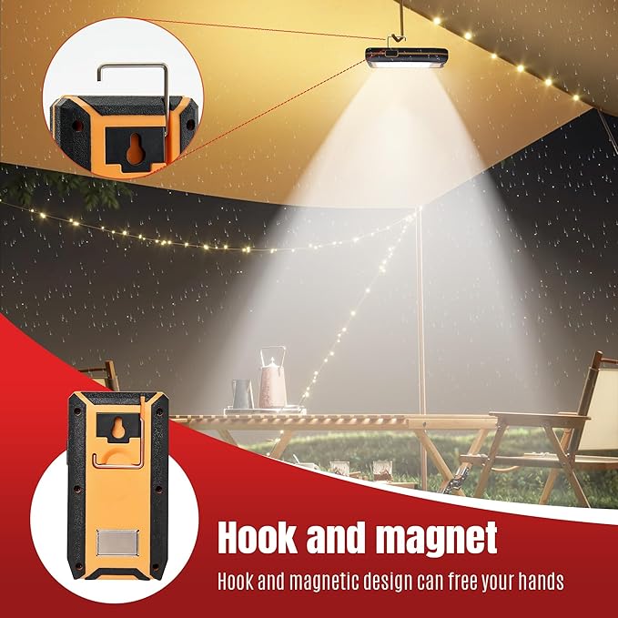 2-pack Magnetic Work Light, Rechargeable LED Flashlight, Portable Lights, 40w 1500 Lumens, 6500k, Metal Hanging Hook, 3 Lighting Modes for Car Repairing, Camping, Hiking, Fishing, Backpacking