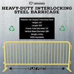 Angry Bull Barricades Heavy Duty Crowd Control Metal Interlocking Barricade with Flat No-Trip Feet - 8.5 Ft. (Safety Yellow) (20 Pack)