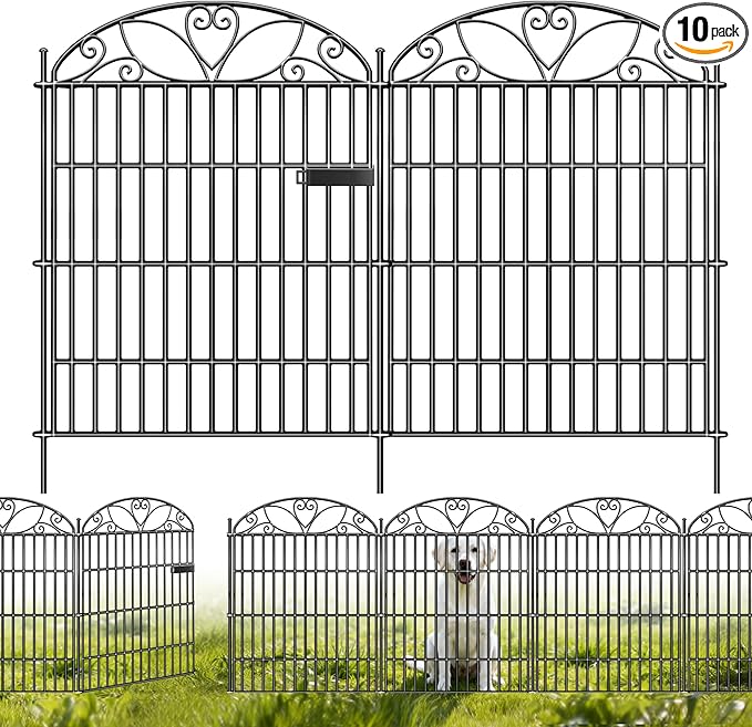 10 Panels No Dig Decorative Outdoor Garden Fence, 32 in(H) X 23.6 ft(L) Animal Barrier Fencing, Rustproof Portable Fence, Temporary Dog Fence Outdoor for Yard, Outside, Backyard, Patio
