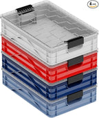 SIDIO Quarter Crate 4 Pack of Stackable Storage Bins - Organizer Bins with Dividers for Garage Organization, Home Storage - Heavy Duty Plastic Containers - 19.16” x 12.75”x 4.57” (Racing Pack)