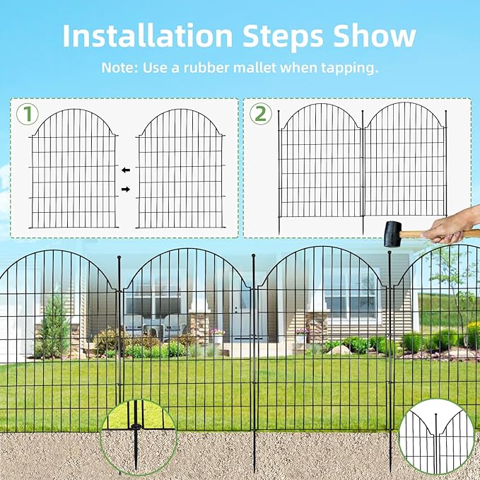 5 Panels Decorative Outdoor Garden Fencing for Yard, 40in (H) x 11.8ft (L) No Dig Animal Barrier Fence, Rustproof Metal Wire Dog Fences Outdoor Panel Border with Temporary Ground Stakes