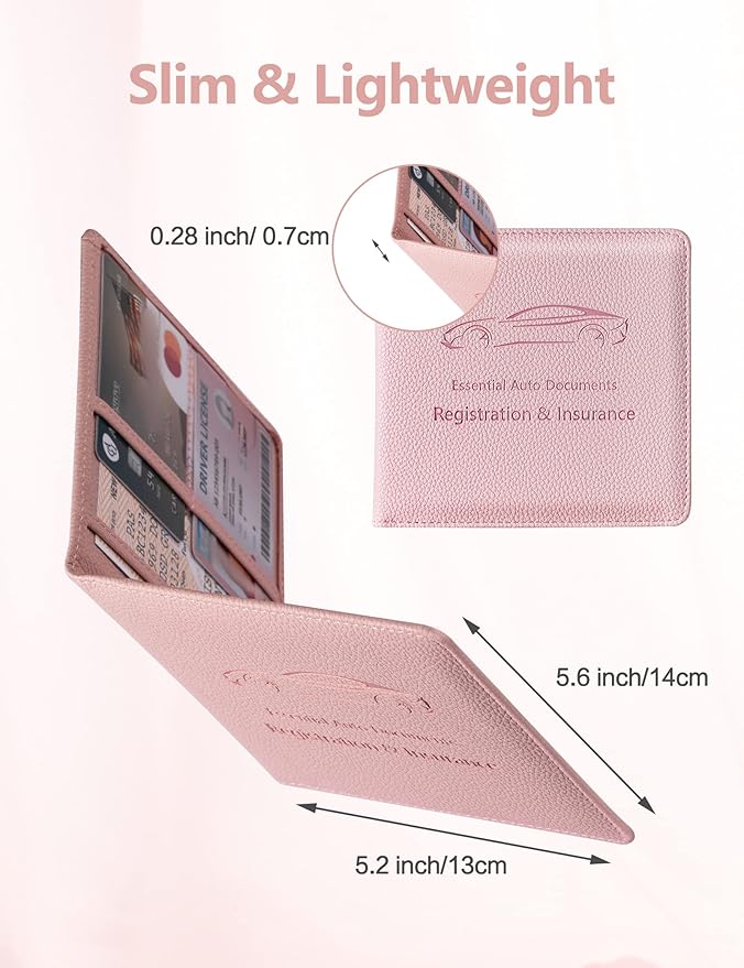 Mymazn Car Registration & Insurance Holder - PU Leather Document Holder with Magnetic Closure for Driver's License & Essential Papers, Pink