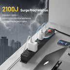 KF Matel 6 Outlet Power Strip Surge Protection 2100J,Heavy Duty Wide Space Power Strip with Flat Plug/Upgraded Switch,15A/1875W/14AWG 6FT Extension Cord in Home,Garage,Shop