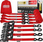 AUGO Heavy Duty Ratchet Straps & Soft Loops – Pack of 4 Extra Strong 1.5” by 10’ Ratchet Straps w/S-Hook Safety Latches & 4 Soft Loop Tie Downs – 4400Lb Break Strength for Motorcycles, ATVs, Etc.
