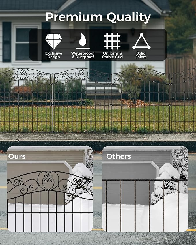 5 Panels No Dig Decorative Outdoor Garden Fence with Gate, 32 in(H) X 11.8 ft(L) Animal Barrier Fencing, Rustproof Portable Fence, Temporary Dog Fence Outdoor for Yard, Outside, Backyard