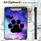 A4 Clipboards,Heavy Duty Waterproof Nursing Plastic Folder Clipboard with Storage Clip Boards,File Folder Storage Box Clipboard Case for Teacher,Doctor,Offices,Animals Dog Paws Galaxy