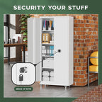 Greenvelly Metal Storage Cabinet with Wheels, 73" H Lockable Rolling Storage Cabinets with Doors and 4 Adjustable Shelves, Large Steel Cabinet for Garage, Office, Home, School (White)