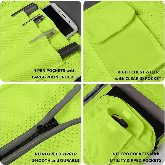 BeautyWill Custom Logo Safety Vest Class2 High Visibility Reflective Vest Breathable Construction Vest