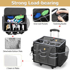 Large Cleaning Caddy with Detachable Trolley & Shoulder Strap, Cleaning Supplies Bag with Handles & Support Plates, Cleaning Product Rolling Organizer for Car Wash and Housekeeping